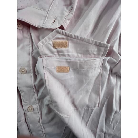 Huk Performance Fishing Shirt Mens Medium Pink Button Up Short Sleeve Pockets - Picture 3 of 6